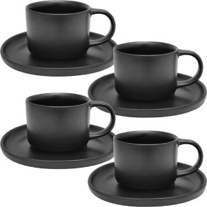 Filiżanki porcelanowe 220 ml ze spodkiem MG Home Artena czarne serwis kawowy zestaw 4 sztuki 1