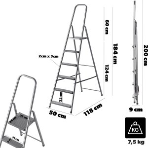 Drabina Stalowa 6 Stopniowa Domowa Drabinka Składana Stopnie Solidna 125kg 2