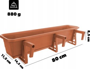 KADAX Skrzynka Balkonowa Doniczka Donica 80cm Uchwyty Podstawka Balkon Balustradę 3