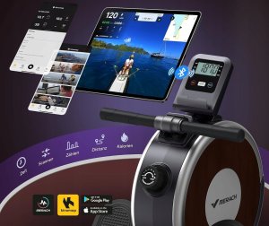 MERACH Wioślarz do 160 kg do domu magnetyczny Bluetooth 16 poziomami oporu 5