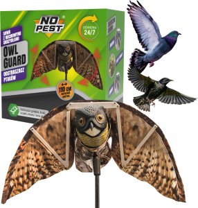 Odstraszacz Ptaków Szpaków Kosów Gołębi Dzięciołów Mew Sowa z Ruchomymi Skrzydłami "Owl Guard" 1