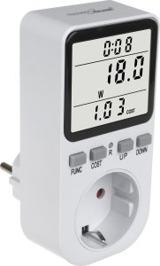 Miernik energii GreenBlue, watomierz, typ F, 220-240V AC, 50Hz, max. obciążenie 16A, IP20, wbudowana bateria, GB364 F 1
