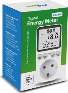 Miernik energii GreenBlue, watomierz, typ F, 220-240V AC, 50Hz, max. obciążenie 16A, IP20, wbudowana bateria, GB364 F 3