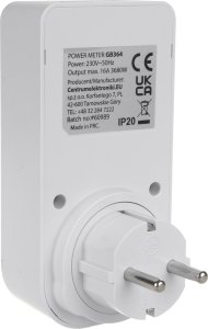 Miernik energii GreenBlue, watomierz, typ F, 220-240V AC, 50Hz, max. obciążenie 16A, IP20, wbudowana bateria, GB364 F 7