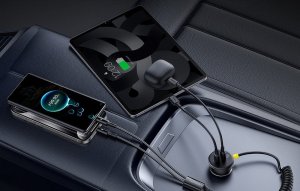 Ładowarka Baseus Ładowarka samochodowa 60W 2xUSB-C + wbudowany kabel USB-C, Lightning (Czarna) 11