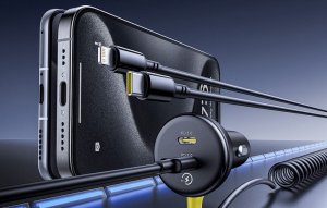 Ładowarka Baseus Ładowarka samochodowa 60W 2xUSB-C + wbudowany kabel USB-C, Lightning (Czarna) 13