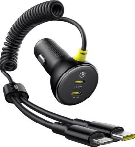 Ładowarka Baseus Ładowarka samochodowa 60W 2xUSB-C + wbudowany kabel USB-C, Lightning (Czarna) 2