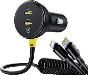 Ładowarka Baseus Ładowarka samochodowa 60W 2xUSB-C + wbudowany kabel USB-C, Lightning (Czarna) 4