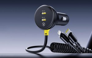 Ładowarka Baseus Ładowarka samochodowa 60W 2xUSB-C + wbudowany kabel USB-C, Lightning (Czarna) 9