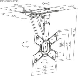 Maclean Uchwyt do TV elektryczny sufitowy , obsługa TUYA, max VESA 600x400, obrót 90st. pilot, 23"-65", 30kg, MC-491 9