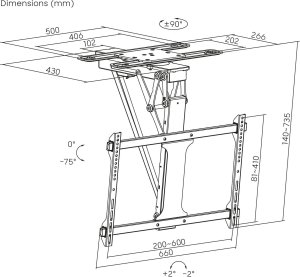 Uchwyt do TV elektryczny sufitowy Maclean, obsługa TUYA, max VESA 600x400, obrót 90st. pilot, 32"-75", 35kg, MC-490 9