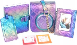 Zestaw 5w1 Futerał Album Ramka Brelok Naklejki Do Fujifilm Instax Mini 12 / Wielokolorowy Holograficzny 1