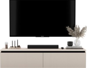 Wisząca Szafka RTV Nowoczesna Komoda Glamour Ryflowane fronty Kaszmir Mat 140 cm 1