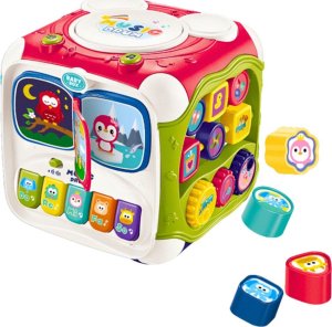 LeanToys Duża Kostka Edukacyjna Wielofunkcyjna Pianinko Sorter Bębenek 2