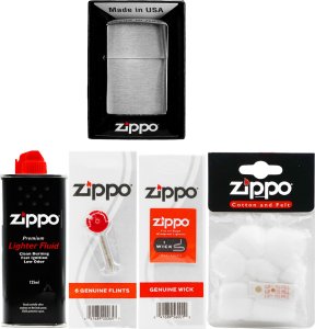 ZESTAW ZIPPO ZAPALNICZKA BRUSHED CHROME BENZYNA KAMIENIE KNOT WATKA Akcesoria 1