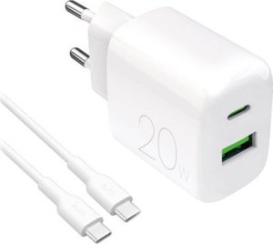 Ładowarka sieciowa Puro PROLITE 20W USB-A / USB-C + kabel USB-C - USB-C 1.2m - biała 1