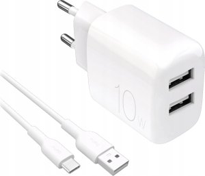 Ładowarka sieciowa Puro PROLITE 10W 2x USB-A + kabel USB-A - USB-C 1.2m - biała 1
