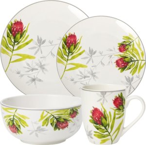 Serwis obiadowy porcelanowy Florina Protea 24 elementów zestaw talerzy dla 6 osób piękny wzór kwiaty 1