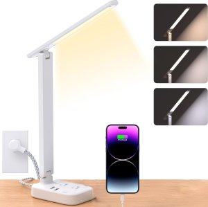 Lampka LED z funkcją ładowania gniazdkiem i stojakiem na telefon Alogy Desk Lamp 2 gniazda sieciowe 2x USB Biała 1