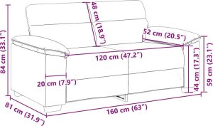 vidaXL Sofa 2-osobowa Czarna 120 cm Tkanina 9