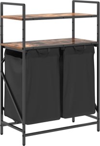 Kosz na pranie vidaXL Kosz na pranie 2 przegrody z półkami, przydymiony dąb 2