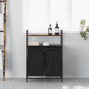 Kosz na pranie vidaXL Kosz na pranie 2 przegrody z półkami, przydymiony dąb 3