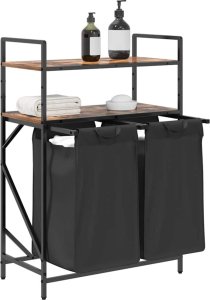 Kosz na pranie vidaXL Kosz na pranie 2 przegrody z półkami, przydymiony dąb 4