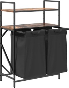 Kosz na pranie vidaXL Kosz na pranie 2 przegrody z półkami, przydymiony dąb 5