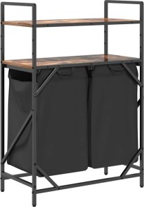 Kosz na pranie vidaXL Kosz na pranie 2 przegrody z półkami, przydymiony dąb 8