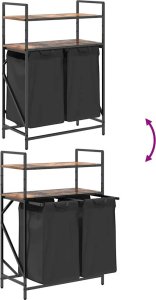 Kosz na pranie vidaXL Kosz na pranie 2 przegrody z półkami, przydymiony dąb 10