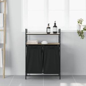 Kosz na pranie vidaXL Kosz na pranie 2 przegrody z półkami, dąb sonoma 3