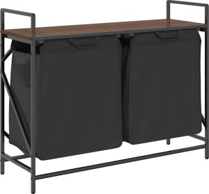 vidaXL Kosz na pranie 2 przegrody z półką, brązowy dąb 2