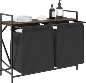 vidaXL Kosz na pranie 2 przegrody z półką, brązowy dąb 4