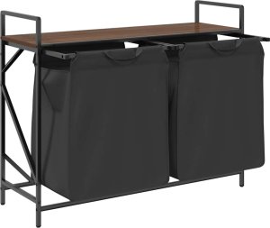 vidaXL Kosz na pranie 2 przegrody z półką, brązowy dąb 5