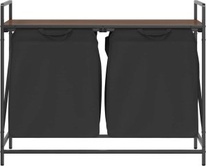 vidaXL Kosz na pranie 2 przegrody z półką, brązowy dąb 6