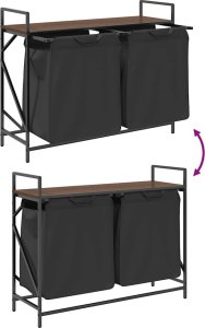 vidaXL Kosz na pranie 2 przegrody z półką, brązowy dąb 10