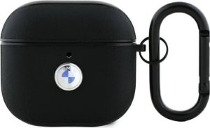 BMW BMA4SSLBK AirPods 4 cover            czarny/black Geniune Leather Silver Logo 1