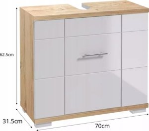 Szafka pod umywalkę z wycięciem na syfon 70x62,5x31,5cm Dąb sonoma Biały Rita 3