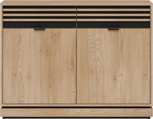 Komoda mała dwudrzwiowa z szufladami Lamele Dąb Cremona Czarny FERRO FE02 2