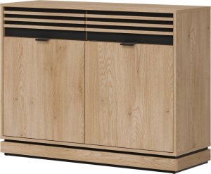 Komoda mała dwudrzwiowa z szufladami Lamele Dąb Cremona Czarny FERRO FE02 4