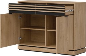 Komoda mała dwudrzwiowa z szufladami Lamele Dąb Cremona Czarny FERRO FE02 5