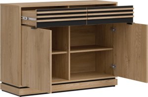 Komoda mała dwudrzwiowa z szufladami Lamele Dąb Cremona Czarny FERRO FE02 7