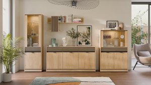 Komoda mała dwudrzwiowa z szufladami Lamele Dąb Cremona Czarny FERRO FE02 10