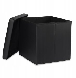 Pufa składana L z guzikami - 38x38x38cm ekoskóra czarna 2