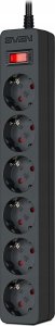 Listwa przeciwprzepięciowa SVEN SF-06E 1,8 m, (6 gniazd) czarna 2
