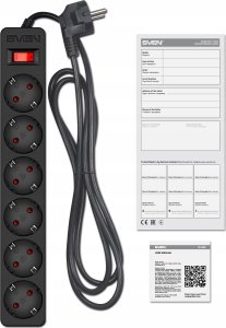 Listwa przeciwprzepięciowa SVEN SF-06E 1,8 m, (6 gniazd) czarna 5
