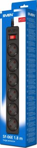 Listwa przeciwprzepięciowa SVEN SF-06E 1,8 m, (6 gniazd) czarna 6