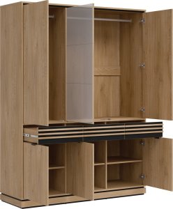 Szafa pokojowa z szufladami i lustrem Lamele Dąb Cremona Czarny FERRO FE09 7