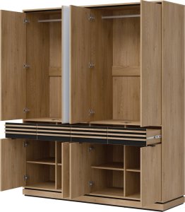 Szafa pokojowa z szufladami i lustrem Lamele Dąb Cremona Czarny FERRO FE11 5