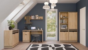 Szafa ubraniowa narożna z lamelami do pokoju Dąb Cremona Czarny FERRO FE13 13